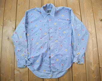 Vintage 1990s Liz Wear Patterned Button Up / Jean / Shirt / 1990s Button Up / Vintage Flannel / Basic Button Up