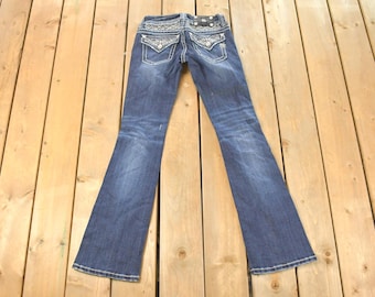 Vintage Deadstock Y2K Miss Me Bedazzled Low Rise Jeans Women's Size 26x31 / Boot Cut Jeans / 2000's Embroidered Contrast Stitched Denim