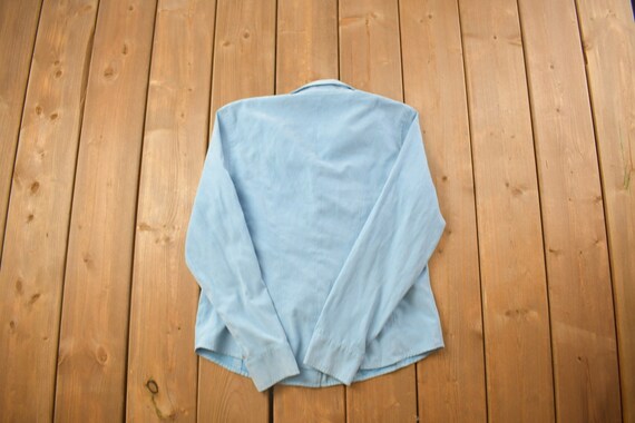 Vintage 1990s Blank Blue Button Up Shirt / 1990s … - image 2