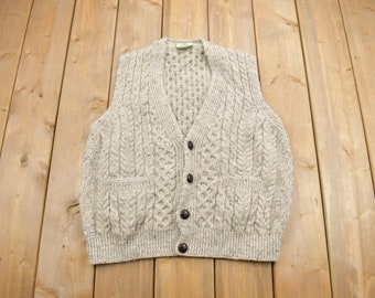 Vintage 1990s Carraigdonn Cable Knit Cardigan Sweater Vest / Vintage Cardigan Vest / Button Up / Made In Ireland