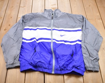 Vintage 1990s Nike Embroidered Swoosh Windbreaker Jacket / Team Logo / Athletic Spring Summer Sportswear / Streetwear / Athleisure