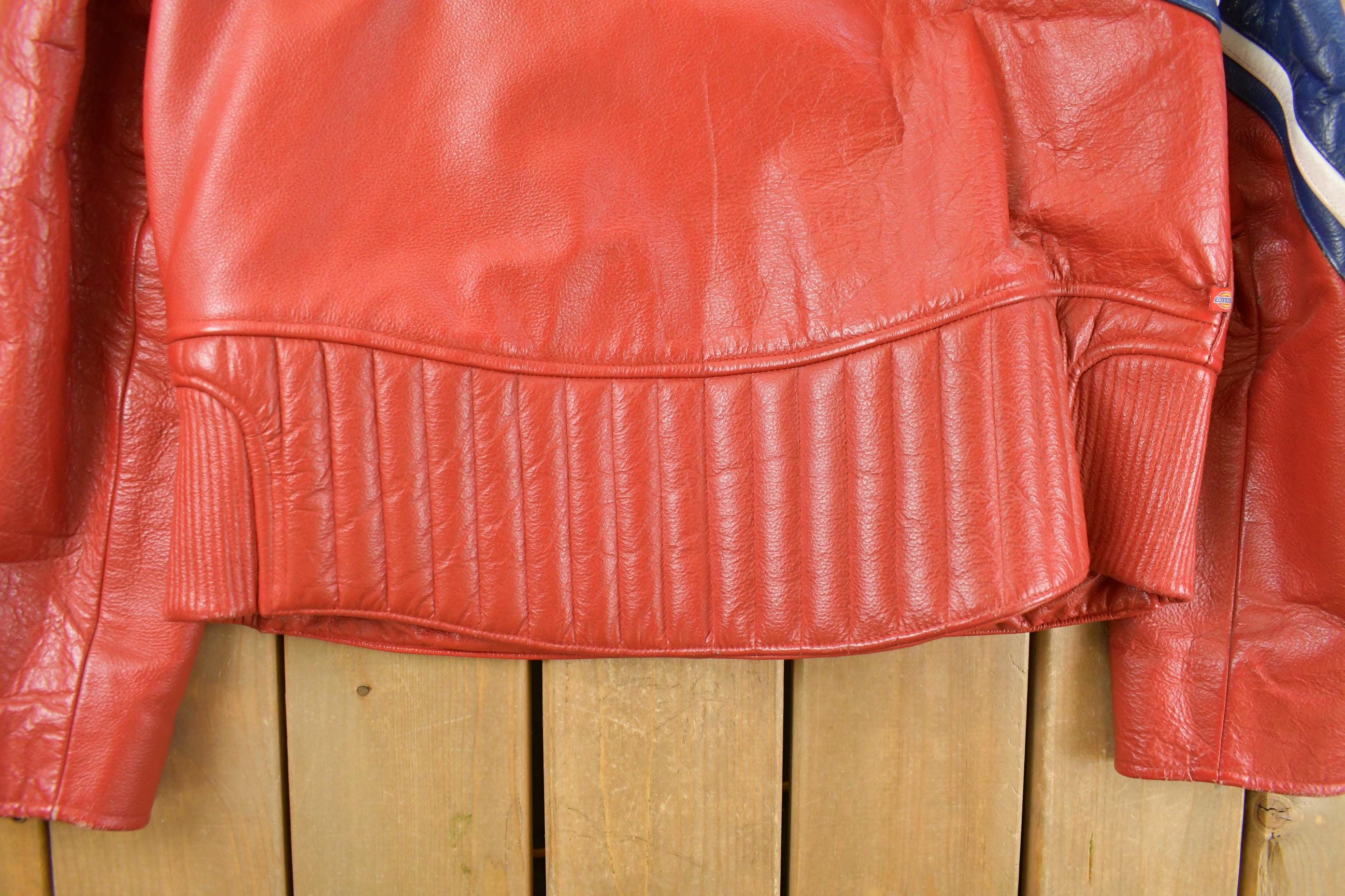 Vintage 1980s Dickies Leather Biker Racing Jacket Men