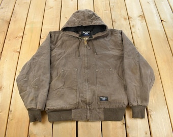 Vintage 1990s Walls Hooded Work Jacket Men's Large Tall / Workwear / Active Jac / Walls Workwear / Work Jacket / Sun Faded Distressed