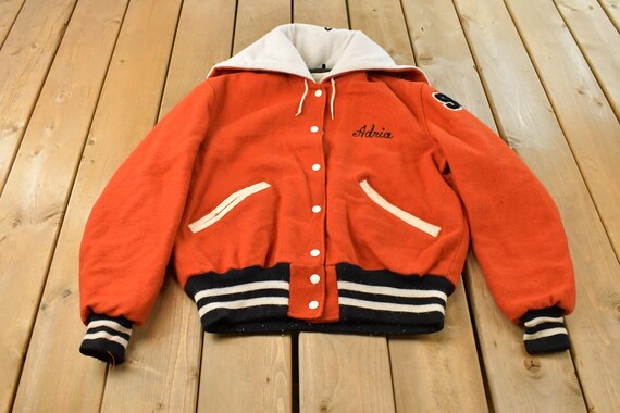 Vintage 1980s Rockville Poms Wool Letterman Varsity Jacket Men's S / DeLong Coat / Chain Stitched / Patchwork / Streetwear Fashion