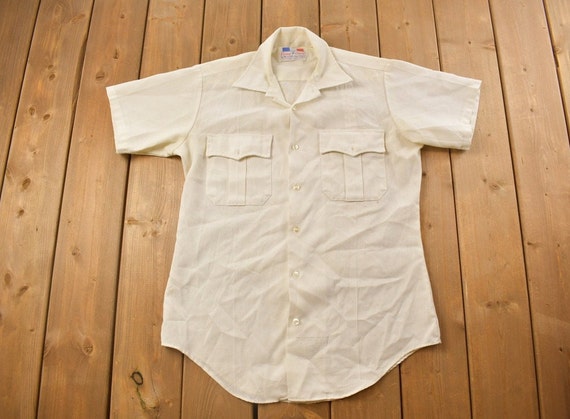 Vintage 1970s Flying Cross Blank White Button Up … - image 1