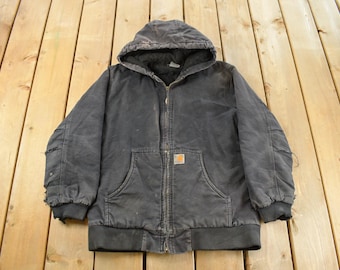 Vintage 1990s Carhartt Distressed Hooded Work Jacket Youth XL / Workwear / Streetwear / Carhartt Jacket / Carhartt Zip Up