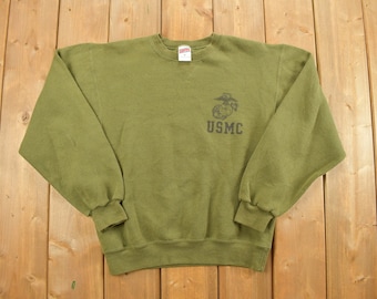 Vintage 1990s USMC United States Marine Corps Crewneck Sweater / Army And Military Graphic / Pullover Sweatshirt / Made In USA / Army