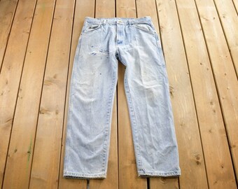 Vintage 1990er Jahre Wrangler Denim Distressed Painter Jeans Größe 36x30