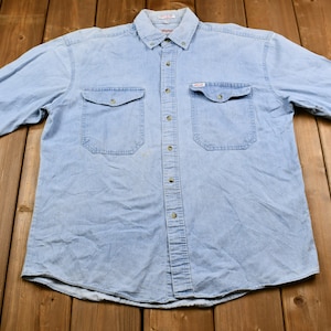 Vintage 1990s Campus Light Blue Denim Button Up Shirt / Outdoors & Wilderness / Fall Winter / Casual Wear / Workwear