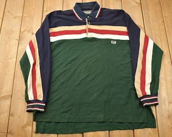 Vintage 1990s Ziza Sport Quarter Button Pullover Color Block / Basic Button Up