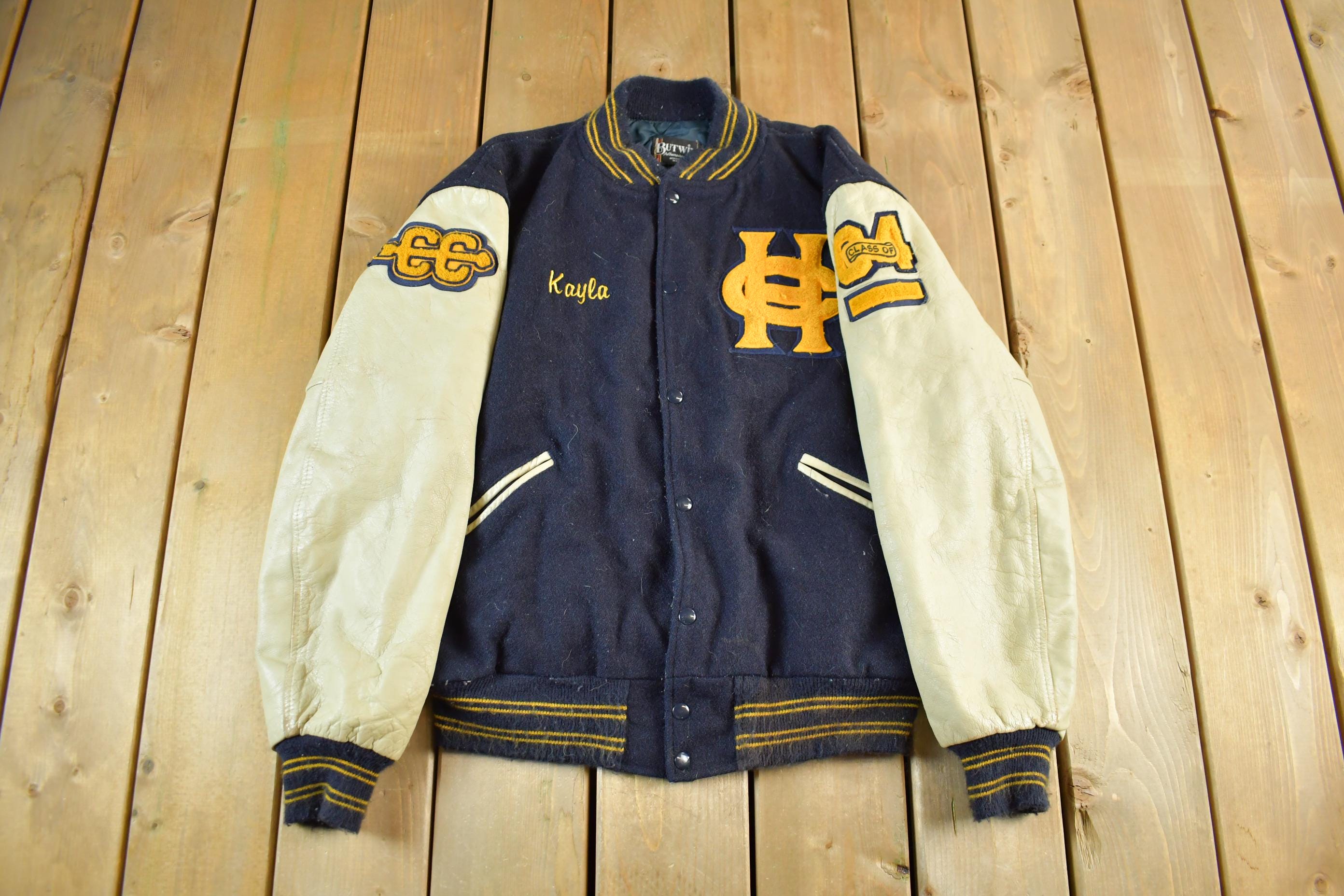 Vintage 1984 Butwin Hy-landers Collegiate Wool Leather Varsity
