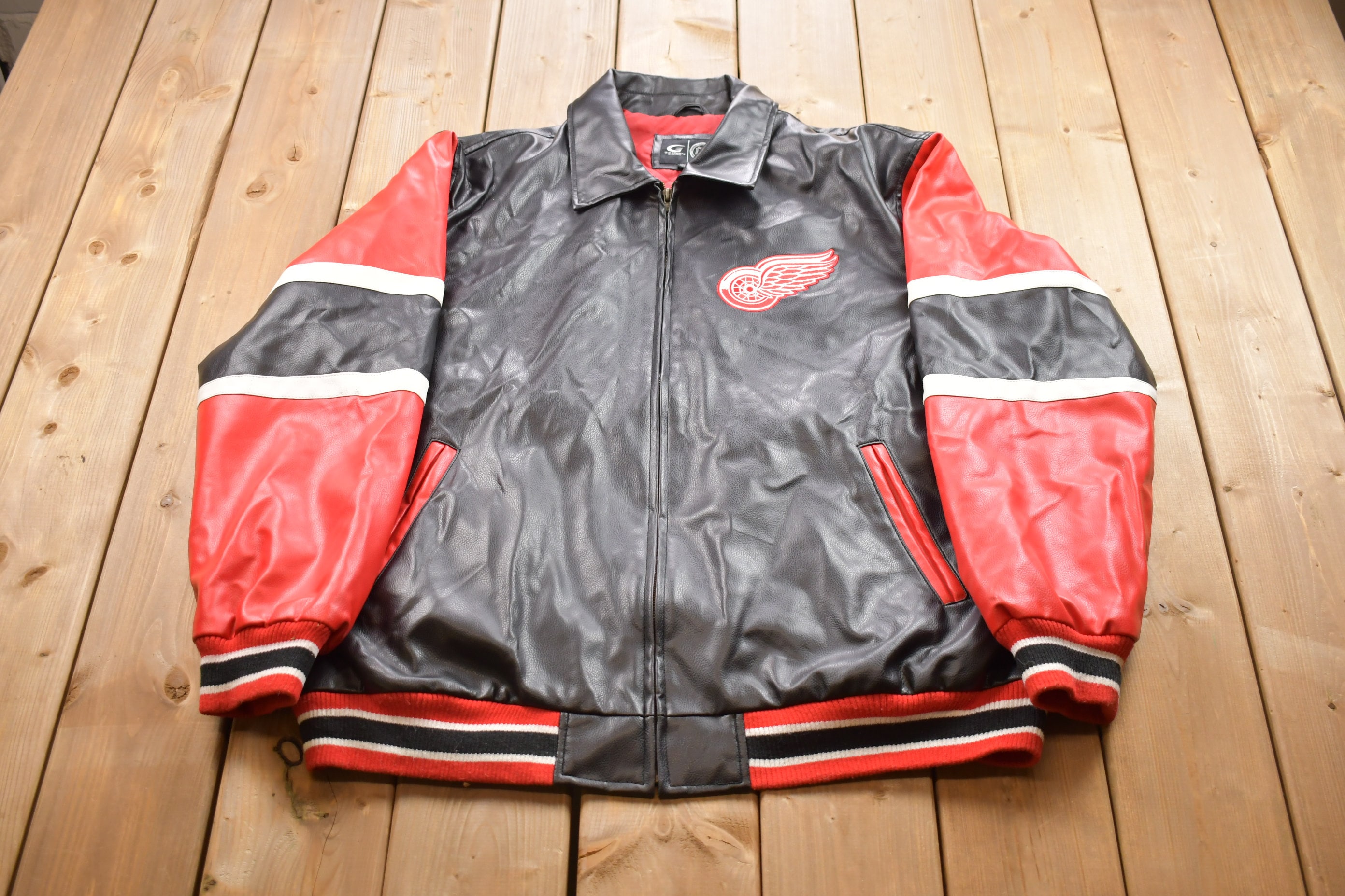 Vintage 90's 58 Sports Detroit Red Wings Jacket Genuine Leather Hockey Mens  Sz L