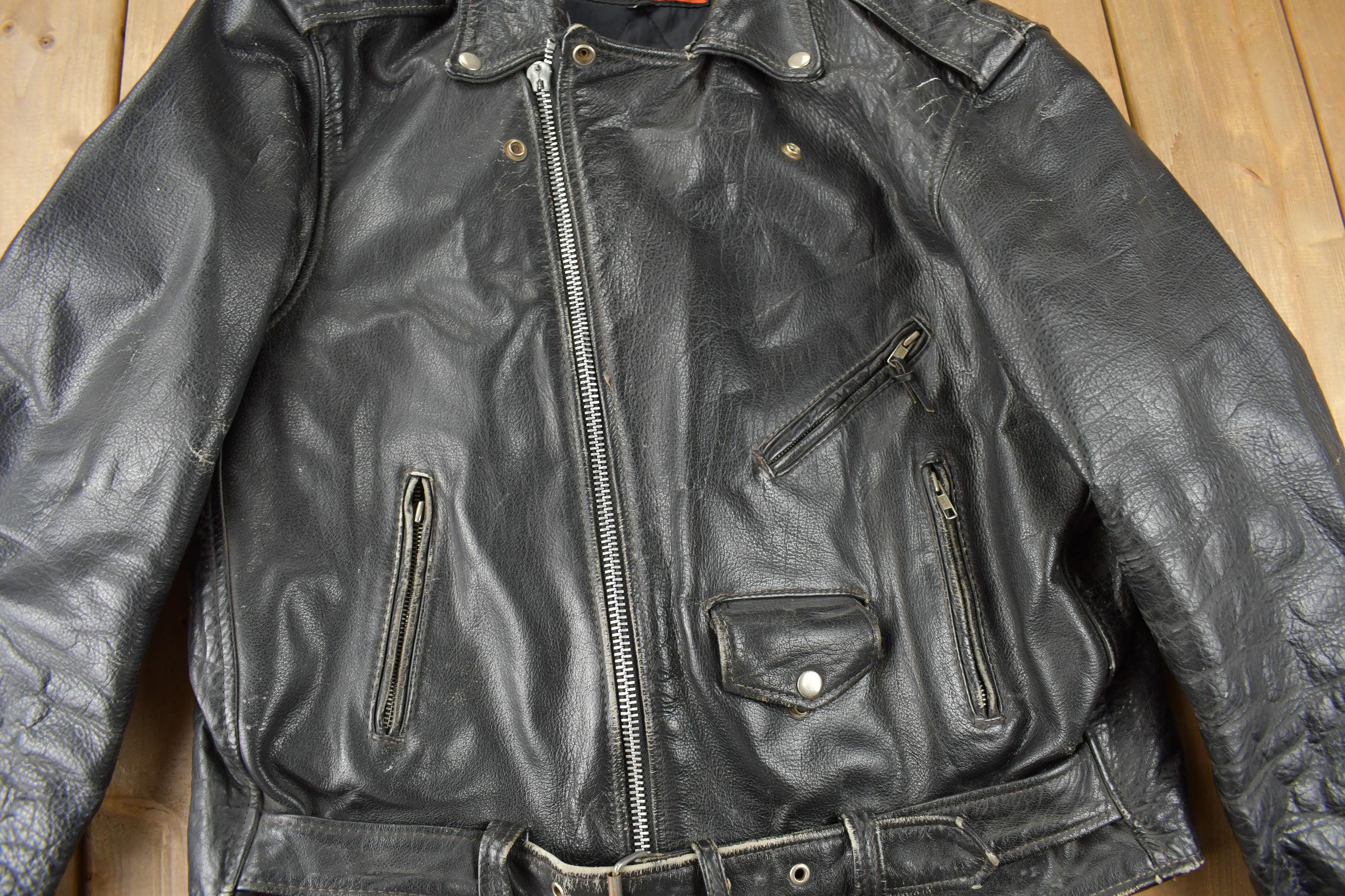 Vintage 1990s Interstate Leather Motorcycle Biker Jacket / Leather 