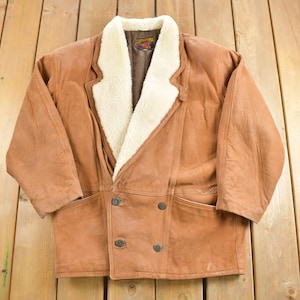 Vintage 1980s Leathertown Leather Sherpa Jacket / Fall Outerwear / Leather Coat / Winter Outerwear / Streetwear Fashion / Made In Canada