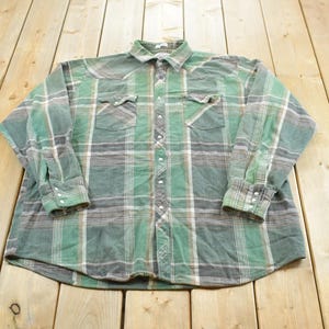 Vintage 2000s Plaid Cotton Flannel Button Up Snaps Western Style Shirt Men's 2XLT / Y2K Collared Long Sleeve / 00s Cowboy