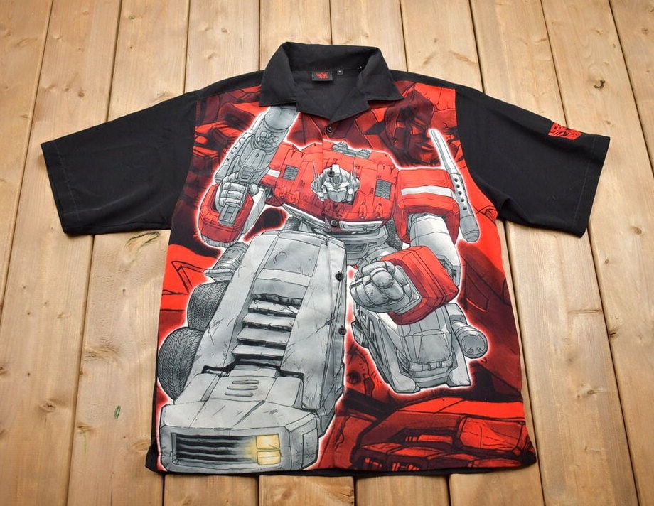 ショーンY2K プレイキュー Vintage Y2K Transformers All Over Print Graphic Button up T