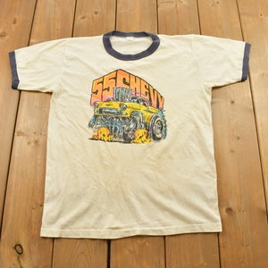 Vintage 1980s 55 Chevy Chevrolet Graphic Ringer T-Shirt / Single Stitch / Chevy / 90s Streetwear / Made In USA / Classic Cars