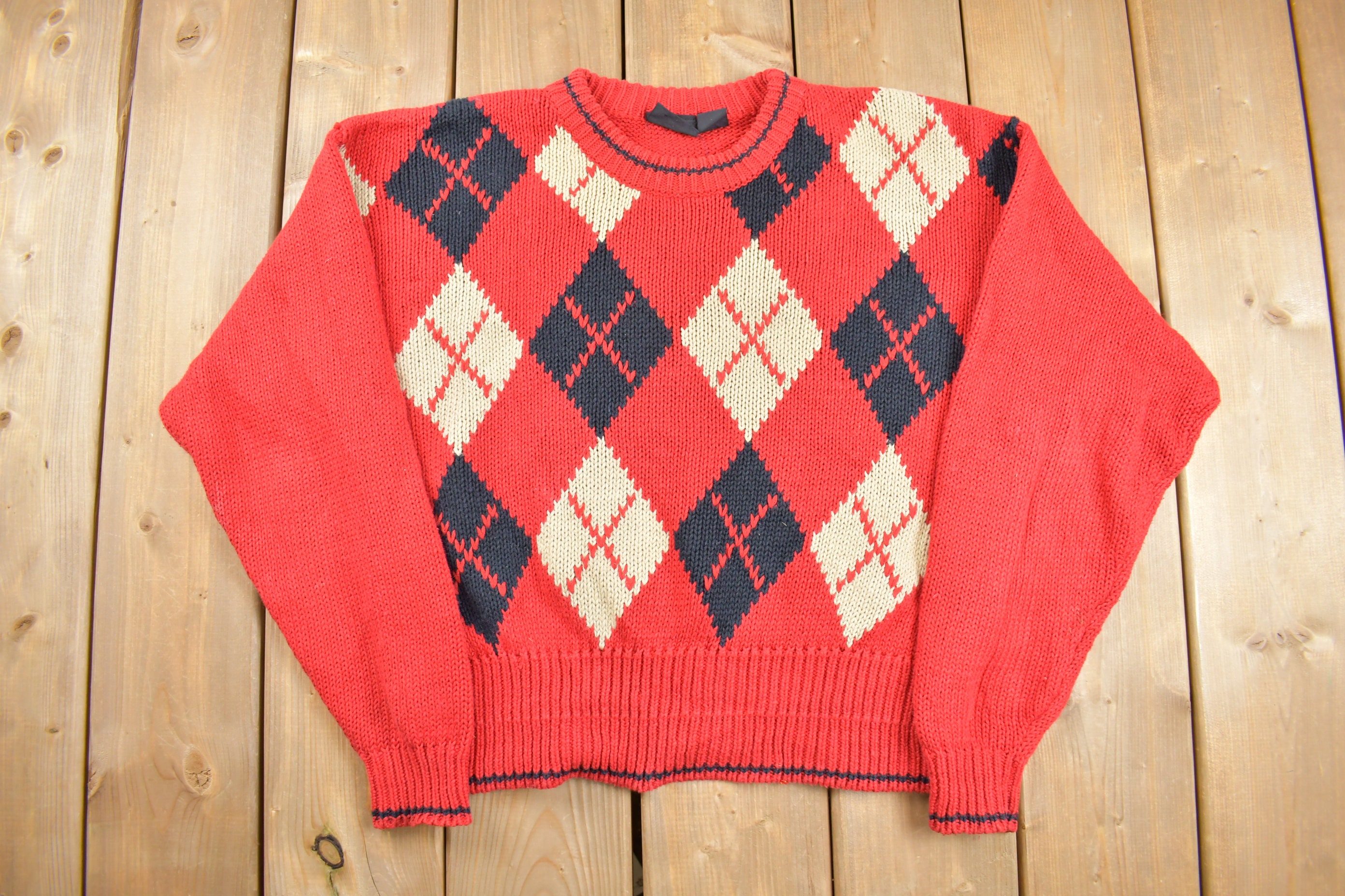 Red argyle sweater sale