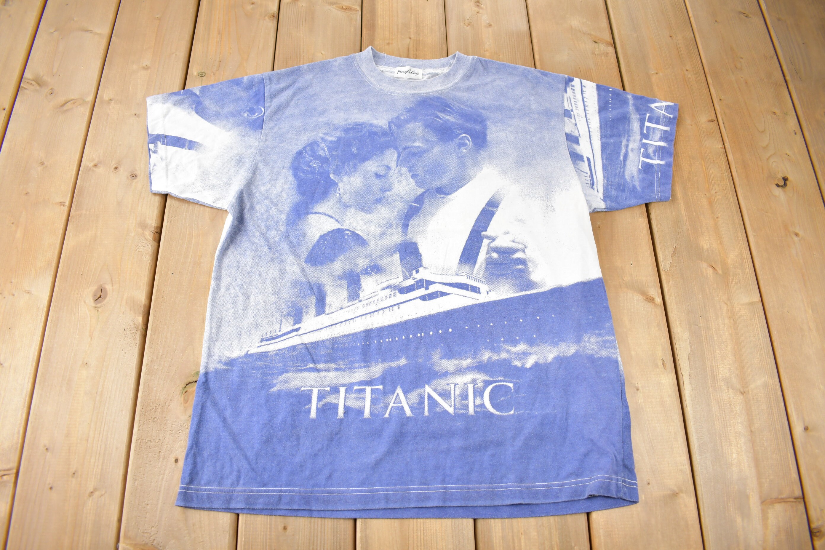 Vintage 1997 All Over Print Titanic Movie Promo T-shirt Size 
