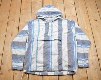 Vintage 1990s No Boundaries Hooded Pullover Striped Quarter Button Hoodie 90s Vintage Sweater 90s Baja Hoodie Striped 90s Pullover Etsy