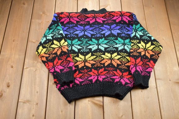 Vintage 1990s Erika Snow Flake Knitted Sweater / … - image 2