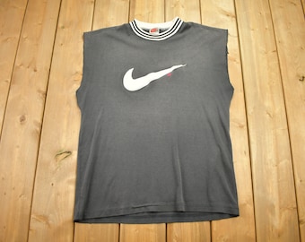 Vintage 1990s Nike Grey Tag Mid Swoosh Sleeveless T-Shirt / Single Stitch / Streetwear / Made In USA / Lifestyle Sportswear Brand