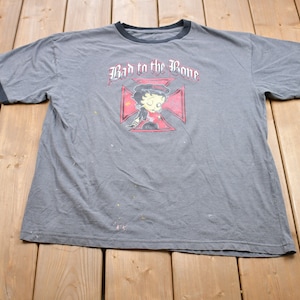 Vintage 1990s Bad To The Bone Betty Boop Graphic T-Shirt / Graphic / 80s / 90s / Streetwear / Retro Style / Betty Boop / Graphic Ringer