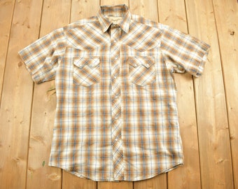 True Religion Vintage Plaid Button-Down Shirt in Cream, Tan & Orange True Religion Shirt Mens Large Blue Orange Cream Plaid  main image 4