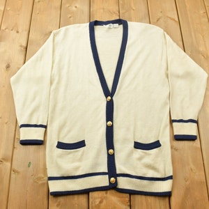 Vintage 1990s JH Collectibles Knitted Cardigan Sweater / Vintage Cardigan / Button Up / Blank Cardigan / Vintage Knit / Nautical Sweater