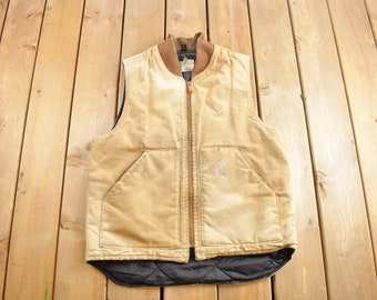 90s Vintage CARHARTT Vest VQ196 Insulated Zip up Vest Tan 90s Vintage CARHARTT Vest VQ196 Insulated Zip up Vest Tan