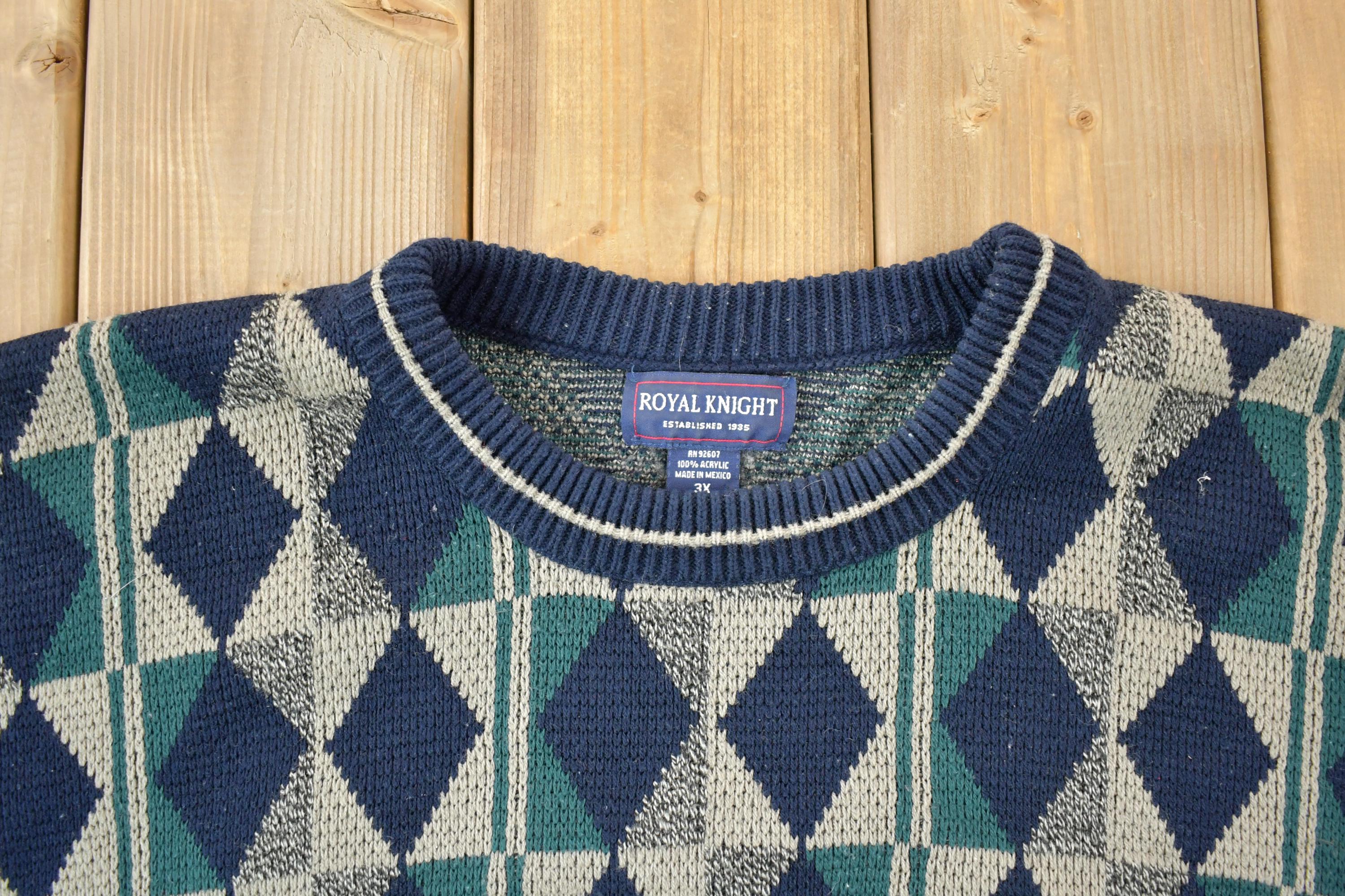 Vintage 1990s Royal Knight Knit Crewneck Sweater / 90s Crewneck 