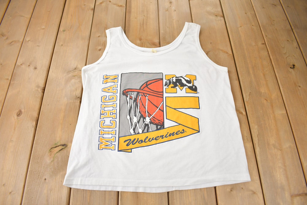 Vintage 1980S University Of Michigan Wolverines Collegiate Graphic Tank Top Made In Usa Shopspost Style