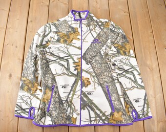 Vintage Y2K Mossy Oak Camo Zip Up Fleece Sweater Size Women's L