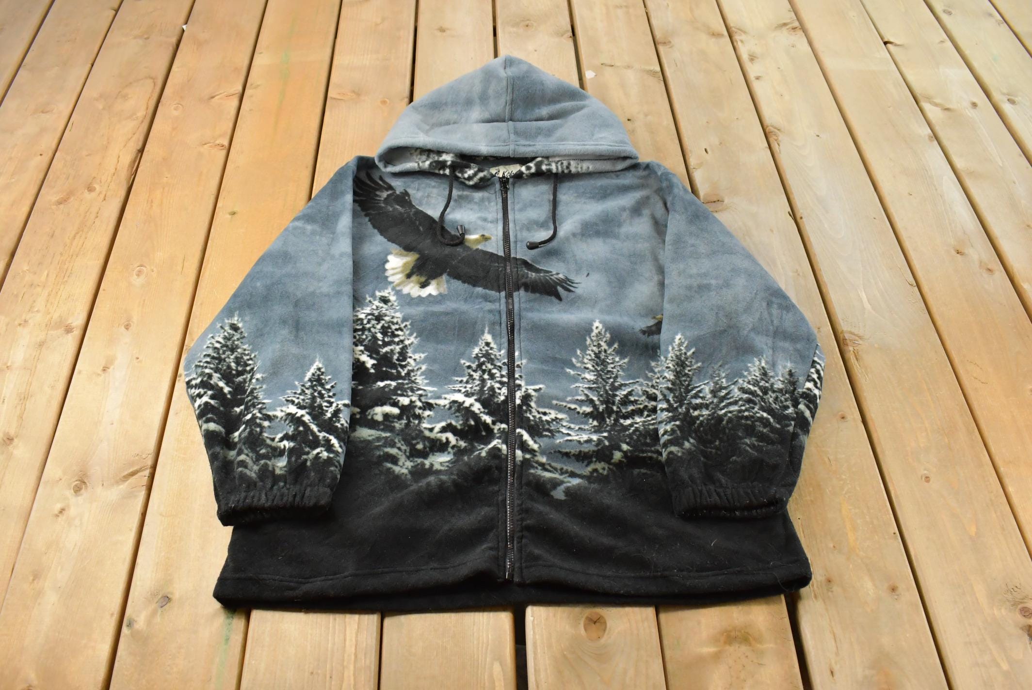 Vintage 1990s Kokopelli American Bald Eagle Fleece Sweater Jacker