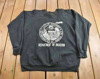 Vintage 1980s City Of Chicago Department Of Aviation Crewneck Sweatshirt / 80s Crewneck / Made In USA / Streetwear / Raglan Sweater