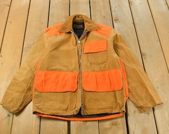 ジャケット・アウター JCPenney Hunting Jacket Medium Vintage 70s JC Penney Orange & Beige Tan Canvas Hunting