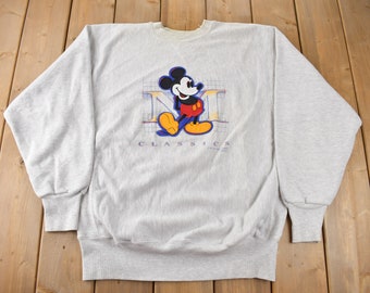 Vintage 1990s Heavy Weight Mickey Mouse Embroidered Disney Crewneck Made In USA Size XL