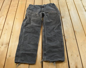 Vintage 2000s Carhartt Double Knee Denim Black Jeans Men's 34 x 30 / Y2K Carpenter Pants / Workwear / Dungarees / Distressed Sun Faded