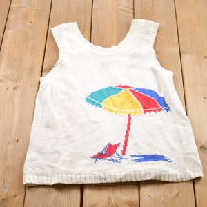 Vintage 1990s Beach Theme Knitted Sweater Vest / Vintage 90s Sweater Vest / Beach Theme / Colorful / Vintage Vest / Abstract Pattern