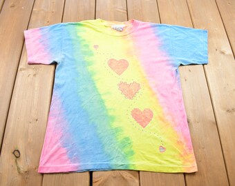 Vintage 1990s L.A Chic Tye Dye Hearts Graphic T Shirt / Vintage T Shirt / Rare Vintage / Women's Streetwear / Single Stitch / Made In USA