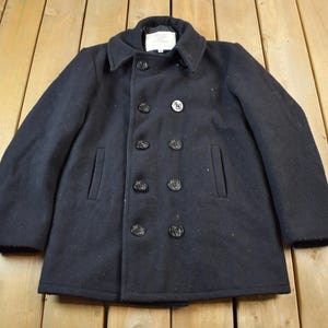 Vintage 1990s US Navy Wool Pea Coat / Button Up Jacket / US Navy Overcoat / Vintage Navy / 1990s Fashion / Navy Jacket / Made In USA