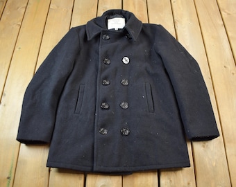 ジャケット・アウター STONE  90s WOOL PEA COAT Vintage 90's Sterlingwear DSCP Men Black Wool PEA Coat Overcoat