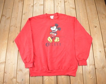 Sudadera vintage de los años 90 de Mickey Mouse de Disney, color rojo, cuello redondo / Sudadera vintage / Disney vintage / Mickey / Hecha en EE. UU.