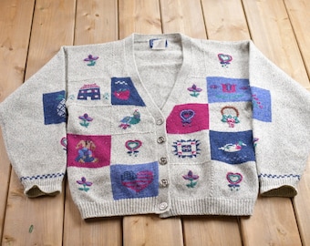 Vintage 1990s Woolrich Knitted Wool Cardigan Sweater / Vintage Cardigan / Button Up / Abstract Pattern / Woolrich Vintage / Wool Cardigan