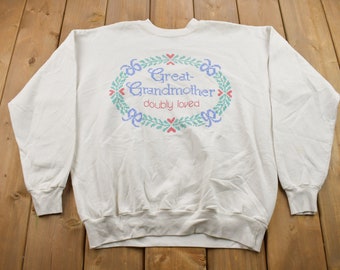 Vintage 1990s Great Grandmother "Doubly Loved" Cute Crewneck / 90s Crewneck / Grandma Sweater / Streetwear / Made In USA / Animal Theme