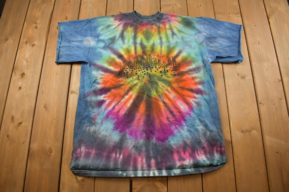 Vintage 1990s Abstract Flower Tie Dye Graphic T S… - image 1