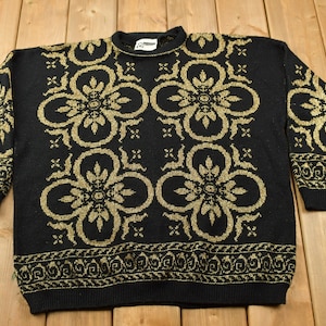 Vintage 1990s Abstract Wool Knit Sweater / Vintage 90s Crewneck / Outdoorsman / Vintage Knit / Winter Sweatshirt / Christmas Sweater
