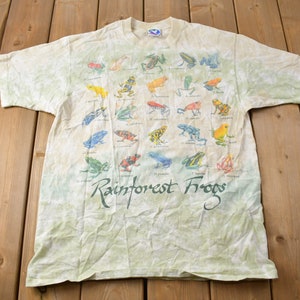 Vintage 1990s Rainforest Frogs Graphic T-Shirt / Liquid Blue / Made In USA / Single Stitch / Streetwear / Nature T Shirt / Outdoorsman