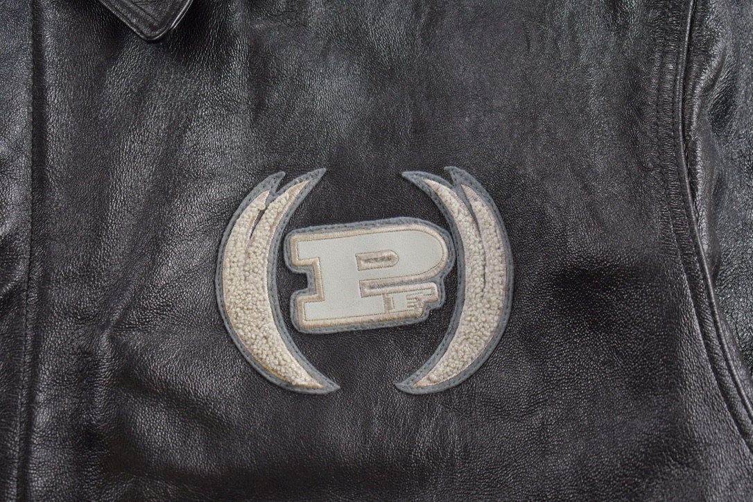 Vintage 1990s Phat Farm Leather Jacket / Patchwork / 90s
