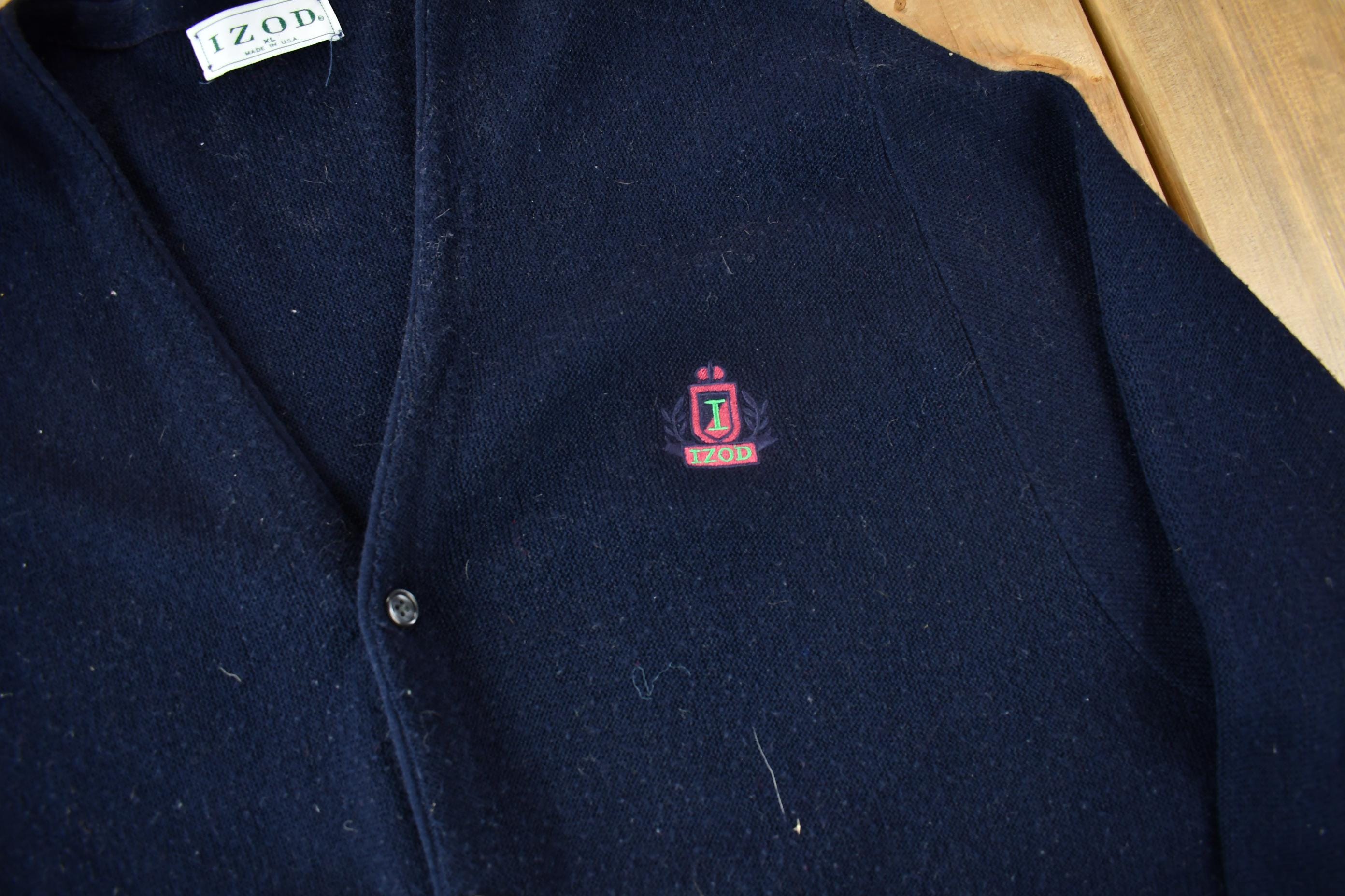 Vintage 1980s IZOD Knit Cardigan Sweater / Acrylic Sweater / Made 